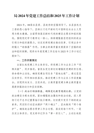 局2024年党建工作总结和2025年工作计划