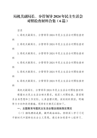 局机关副局长、分管领导2024年民主生活会对照检查材料合集（6篇）