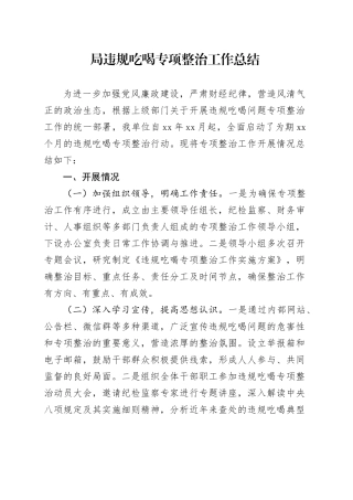 局违规吃喝专项整治工作总结