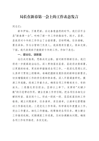 局长在新春第一会上的工作表态发言