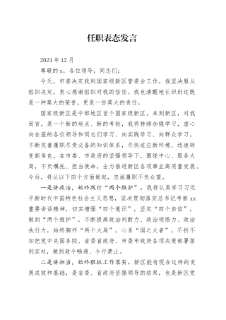 开发区主任任职表态发言（202412）