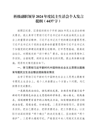 科级副职领导2024年度民主生活会个人发言提纲（4437字）