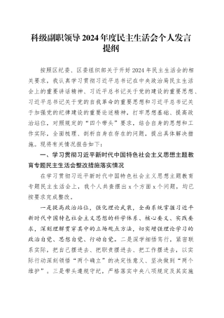 科级副职领导2024年度民主生活会个人发言提纲