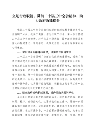 立足行政职能，贯彻二十届三中全会精神，助力政府效能提升