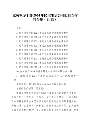 领导干部2024年民主生活会对照检查材料合集（11篇）