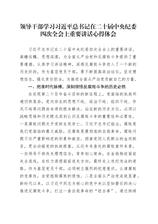 领导干部学习习近平总书记在二十届中央纪委四次全会上重要讲话心得体会