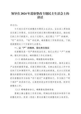 领导在2024年巡察整改专题民主生活会上的讲话