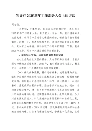 领导在2025新年工作部署大会上的讲话