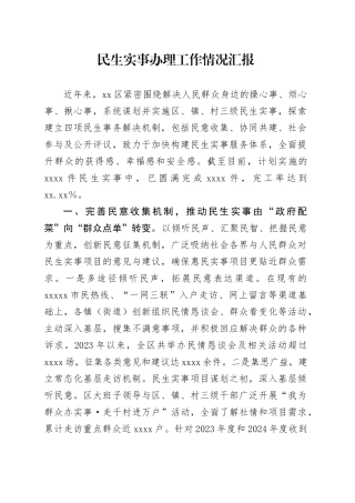 民生实事办理工作情况汇报