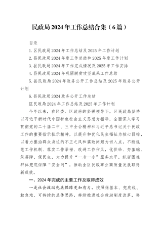 民政局2024年工作总结合集（6篇）