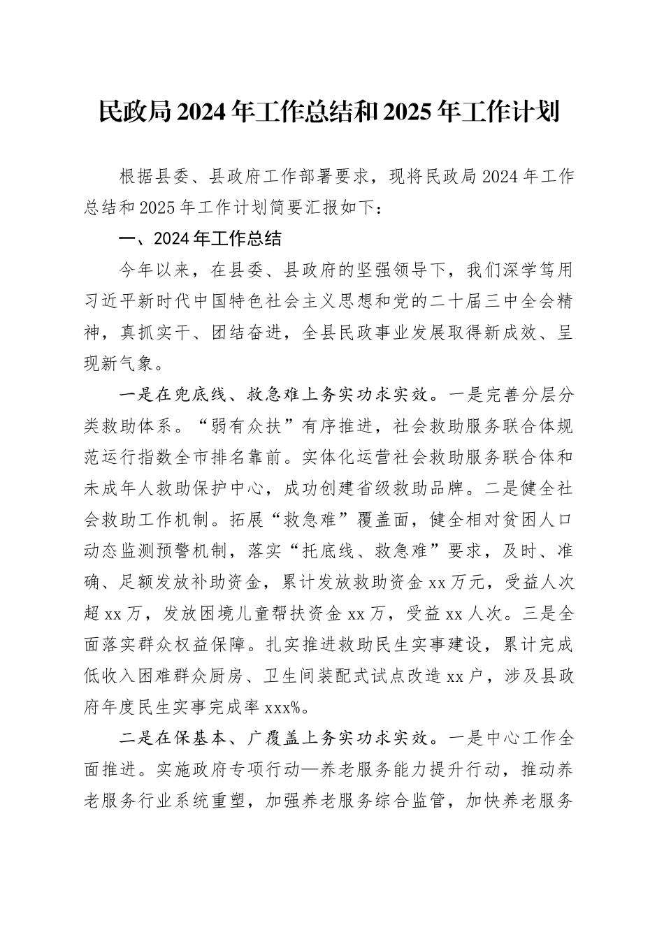 民政局2024年工作总结和2025年工作计划_第1页