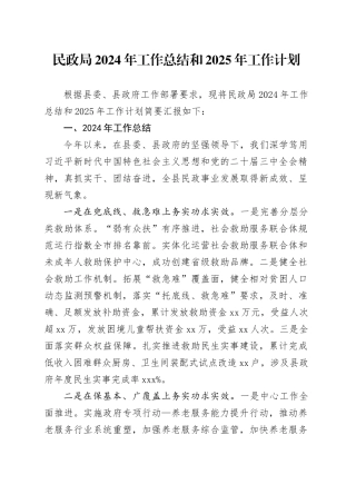 民政局2024年工作总结和2025年工作计划