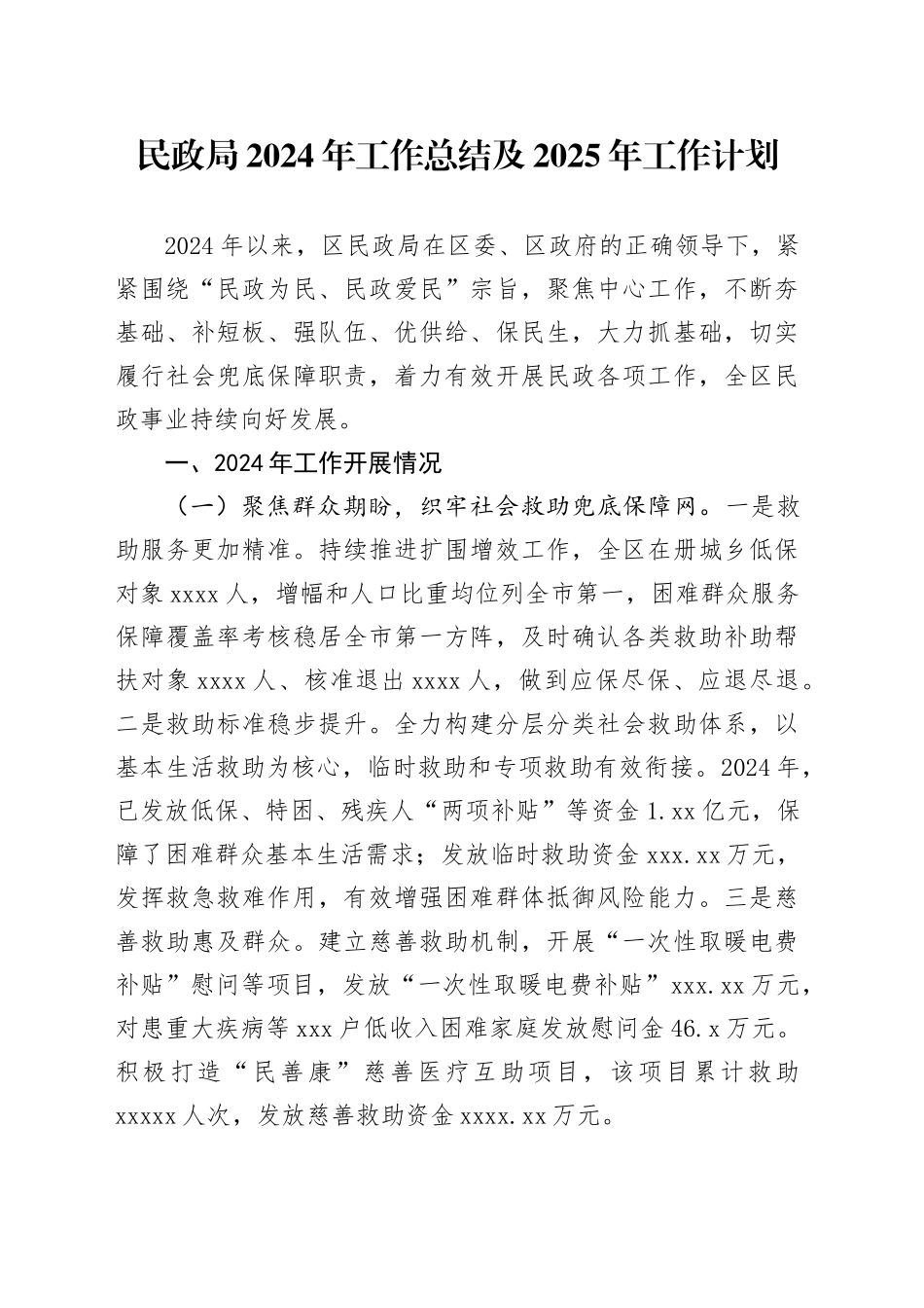 民政局2024年工作总结及2025年工作计划_第1页