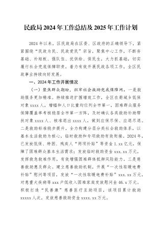 民政局2024年工作总结及2025年工作计划