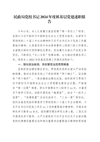 民政局党组书记2024年度抓基层党建述职报告