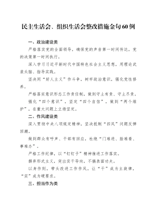民主生活会、组织生活会整改措施金句60例