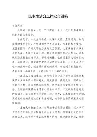 民主生活会点评发言通稿