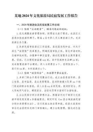 某地2024年文化旅游局民宿发展工作报告