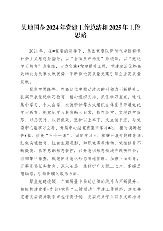 某地国企2024年党建工作总结和2025年工作思路