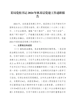 某局党组书记2024年抓基层党建工作述职报告20241113