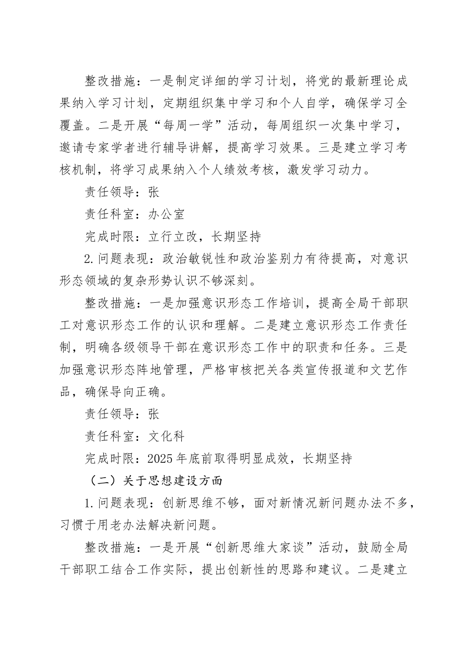 某某县文化和旅游局民主生活会整改工作方案_第2页