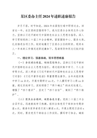 某区委办主任2024年述职述廉报告