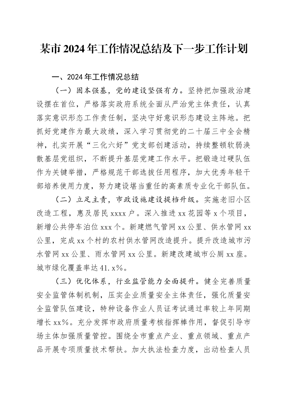 某市2024年工作情况总结及下一步工作计划_第1页