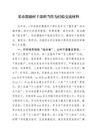 某市激励村干部担当作为经验交流材料