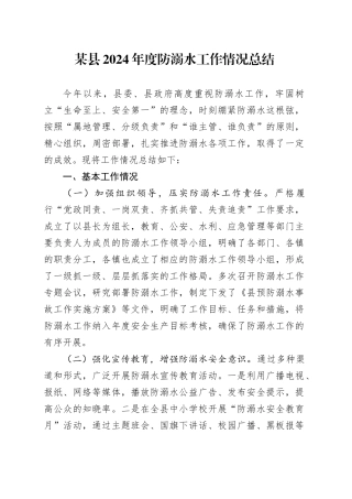 某县2024年度防溺水工作情况总结