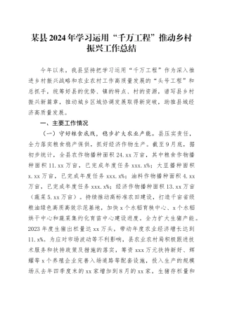 某县2024年学习运用“千万工程”推动乡村振兴工作总结