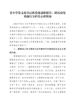 某小学党支部书记抓党建述职报告：踔厉奋发勇前行守护良心担使命