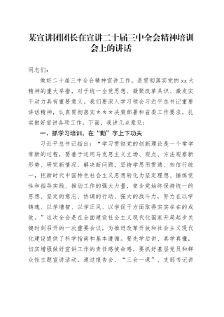 某宣讲团团长在宣讲二十届三中全会精神培训会上的讲话