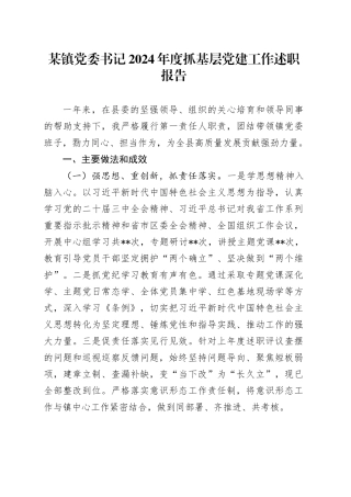 某镇党委书记2024年度抓基层党建工作述职报告