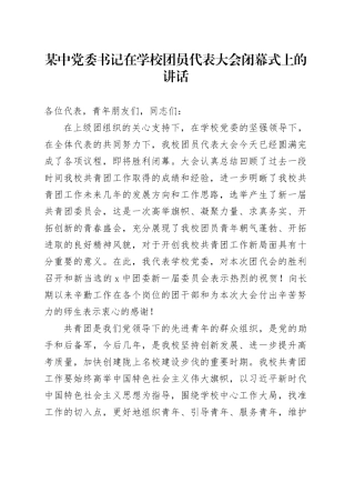 某中党委书记在学校团员代表大会闭幕式上的讲话