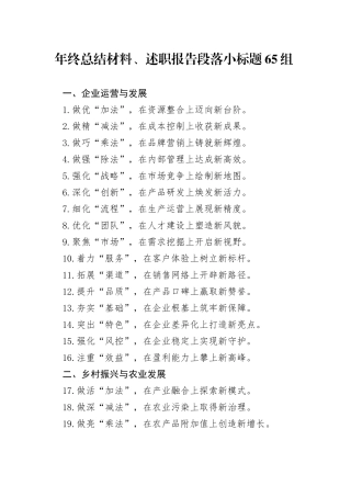 年终总结材料、述职报告段落小标题65组