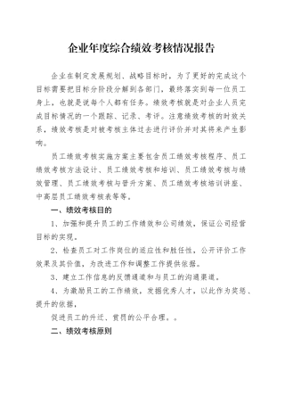 企业年度综合绩效考核情况报告