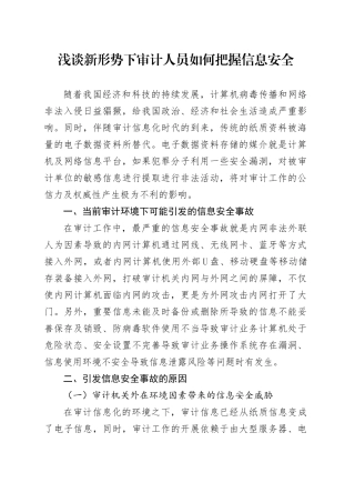 浅谈新形势下审计人员如何把握信息安全