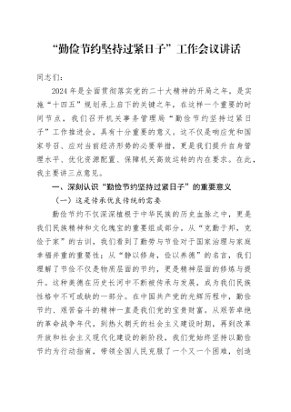 勤俭节约坚持过紧日子工作会议讲话20241113