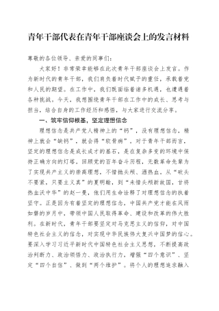 青年干部代表在青年干部座谈会上的发言材料