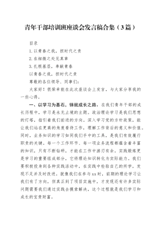 青年干部培训班座谈会发言稿合集（3篇）