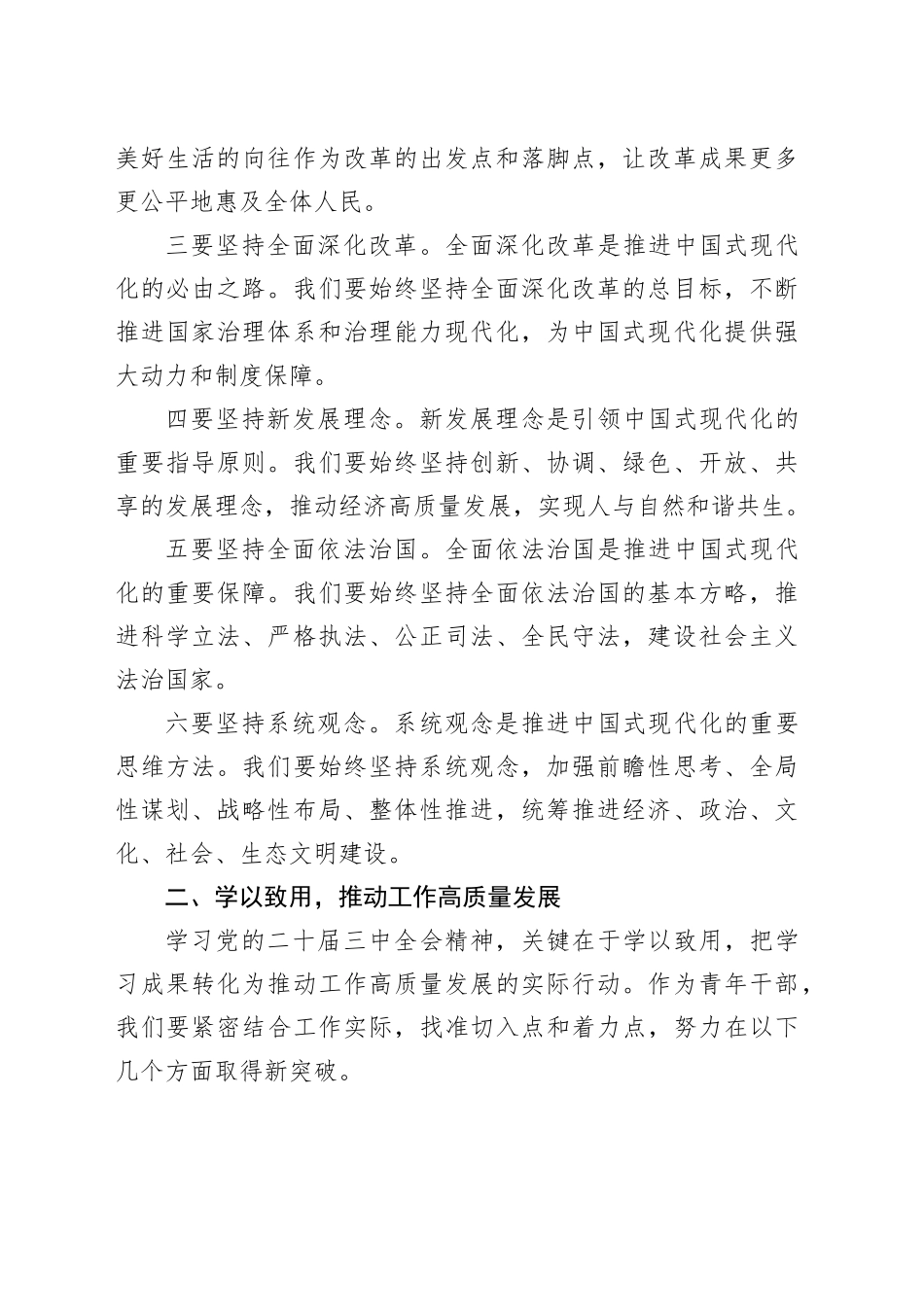青年干部学习党的二十届三中全会精神座谈会研讨发言材料心得体会20250101_第2页