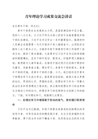 青年理论学习成果交流会讲话年轻干部20241213