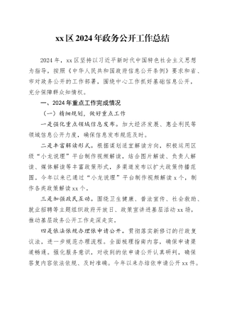 区2024年政务公开工作总结