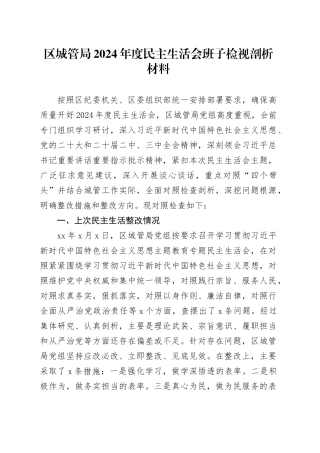 区城管局2024年度民主生活会班子检视剖析材料
