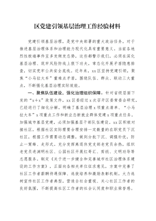 区党建引领基层治理工作经验材料20250115