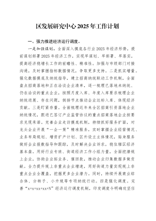 区发展研究中心2025年工作计划