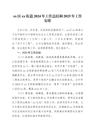 区街道2024年工作总结和2025年工作安排
