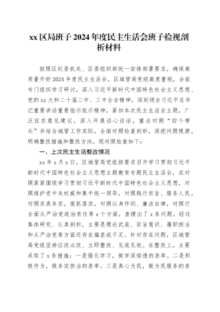 区局班子2024年度民主生活会班子检视剖析材料