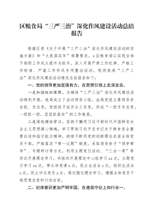 区粮食局“三严三治”深化作风建设活动总结报告