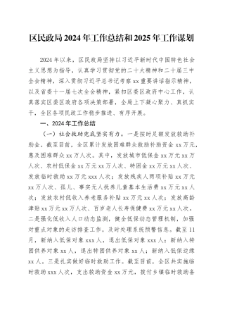 区民政局2024年工作总结和2025年工作谋划